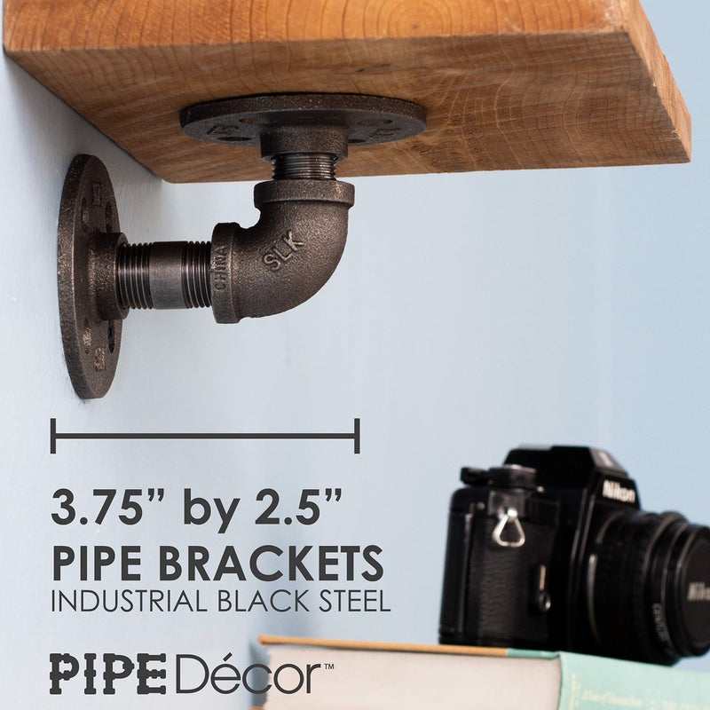 PIPE DECOR Industrial Pipe Shelf Brackets, 4 Inch, 4 Pack â€“ Wall Mounted Double Flange Floating Shelf Hardware, Rustic Vintage-Style Shelving Support Set - Image 2